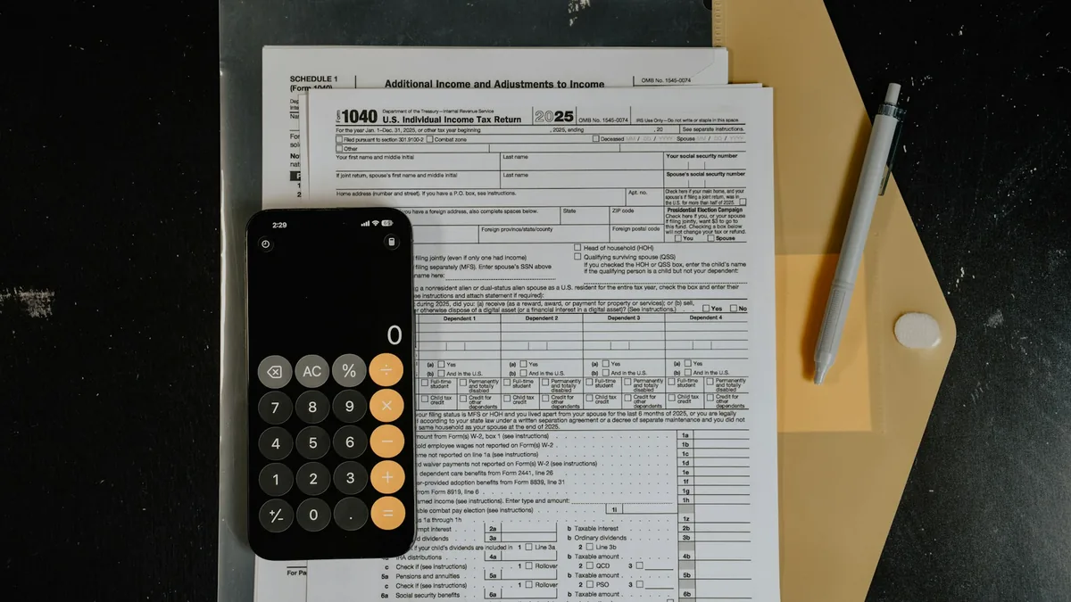 Sales tax workflow illustration with receipts and filing dashboard
